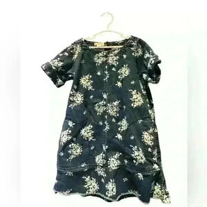 Crewcuts Cottagecore Girls White Floral Blue Denim Shift Dress Short Sleeve